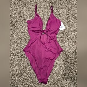 Andie Swim Santorini One Piece Swimsuit Cutout Low Back Plum Purple NWT Size S